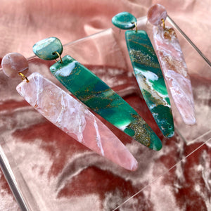 Emerald + Rose Quartz - Medium Long Dagger